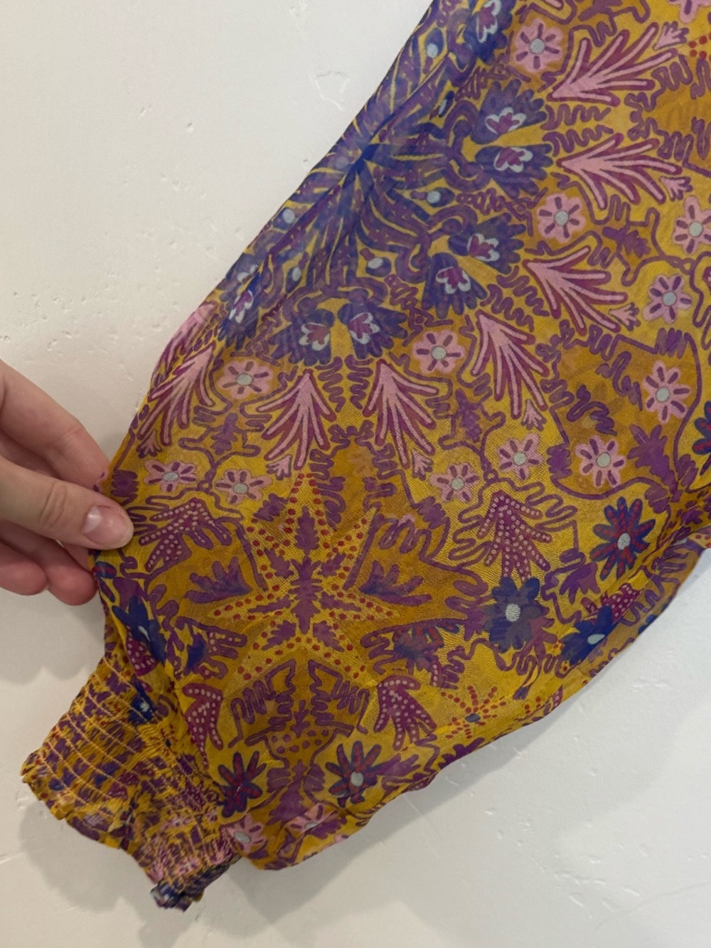 Anthropologie Marias Floral Printed Chiffon Maxi Dress Size L Yellow Purple - Picture 7 of 11